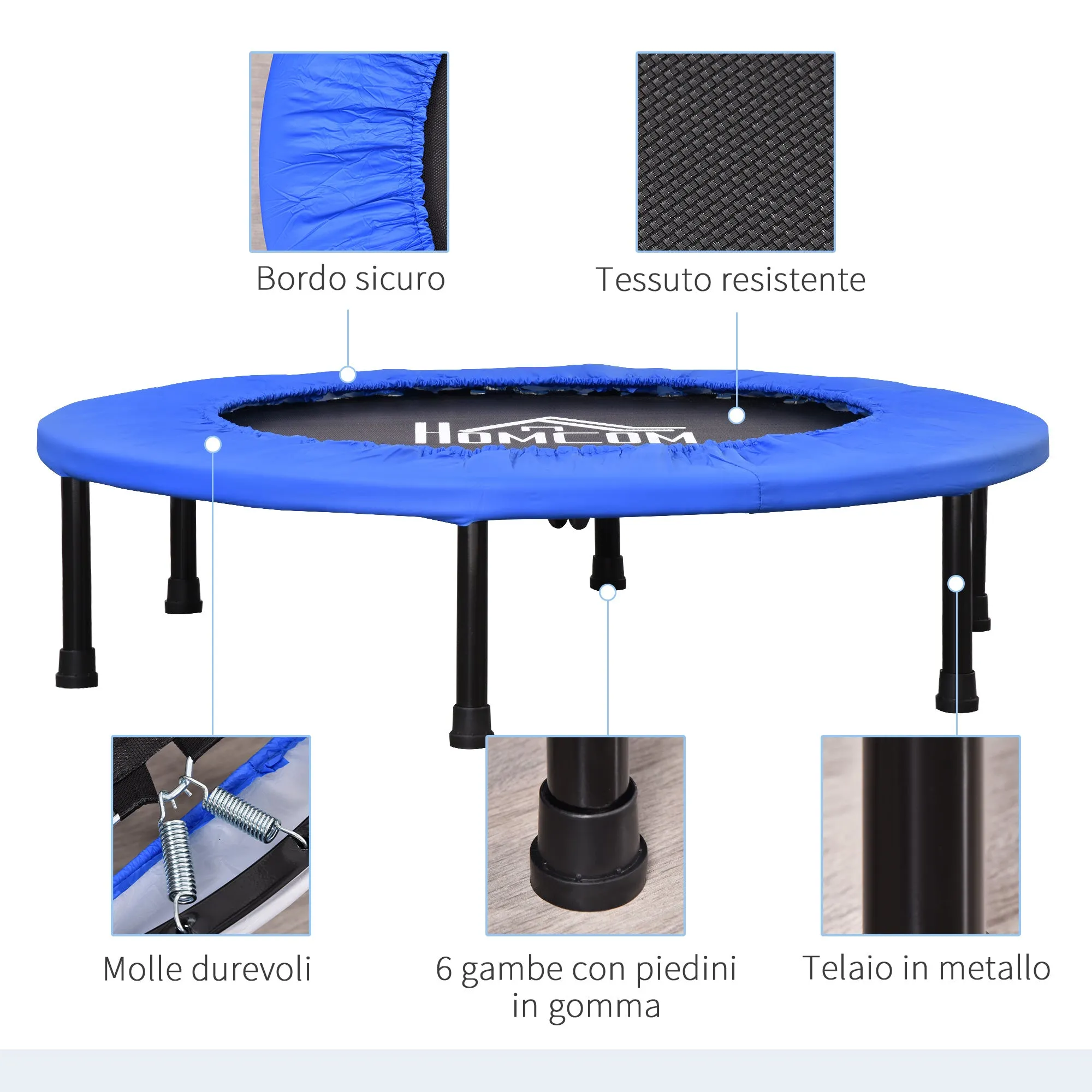 Easycomfort Trampolino Elastico per Allenamento con 30 Molle, in Acciaio, Plastica e PP, Ø91x22.5 cm, Nero e Blu