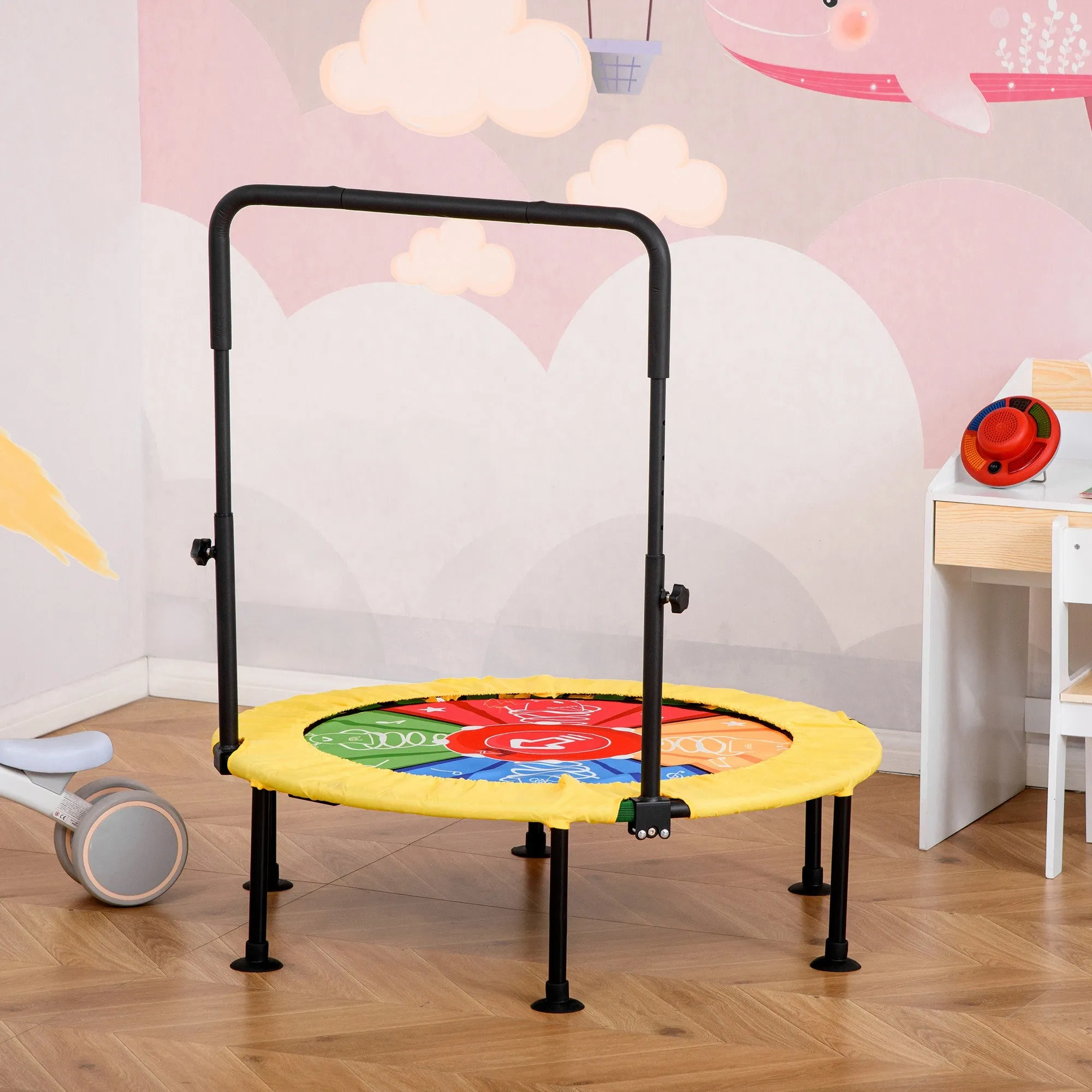 EASYCOMFORT Trampolino Elastico Pieghevole con Manubrio e Tappeto da Ballo, per Fitness e Gioco, Փ102x89-114cm