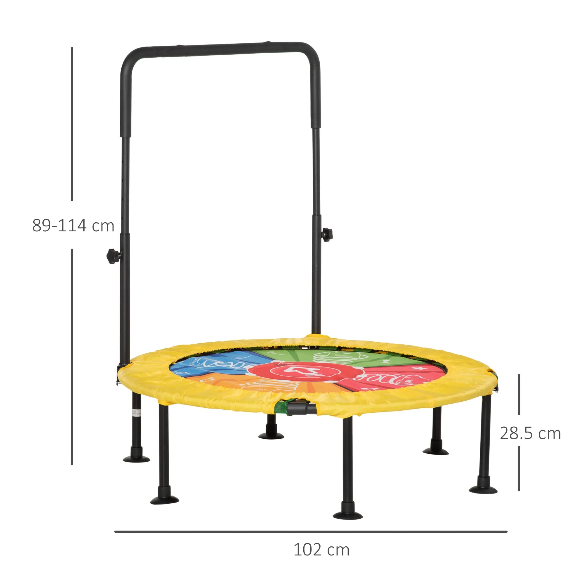 EASYCOMFORT Trampolino Elastico Pieghevole con Manubrio e Tappeto da Ballo, per Fitness e Gioco, Փ102x89-114cm