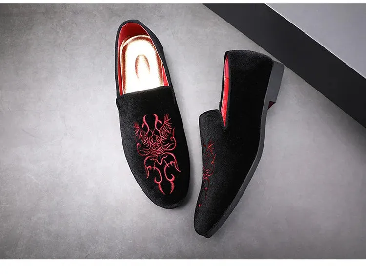 Elegant Men's Black & Red Embroidered Drivers Moccasins Opera Pump