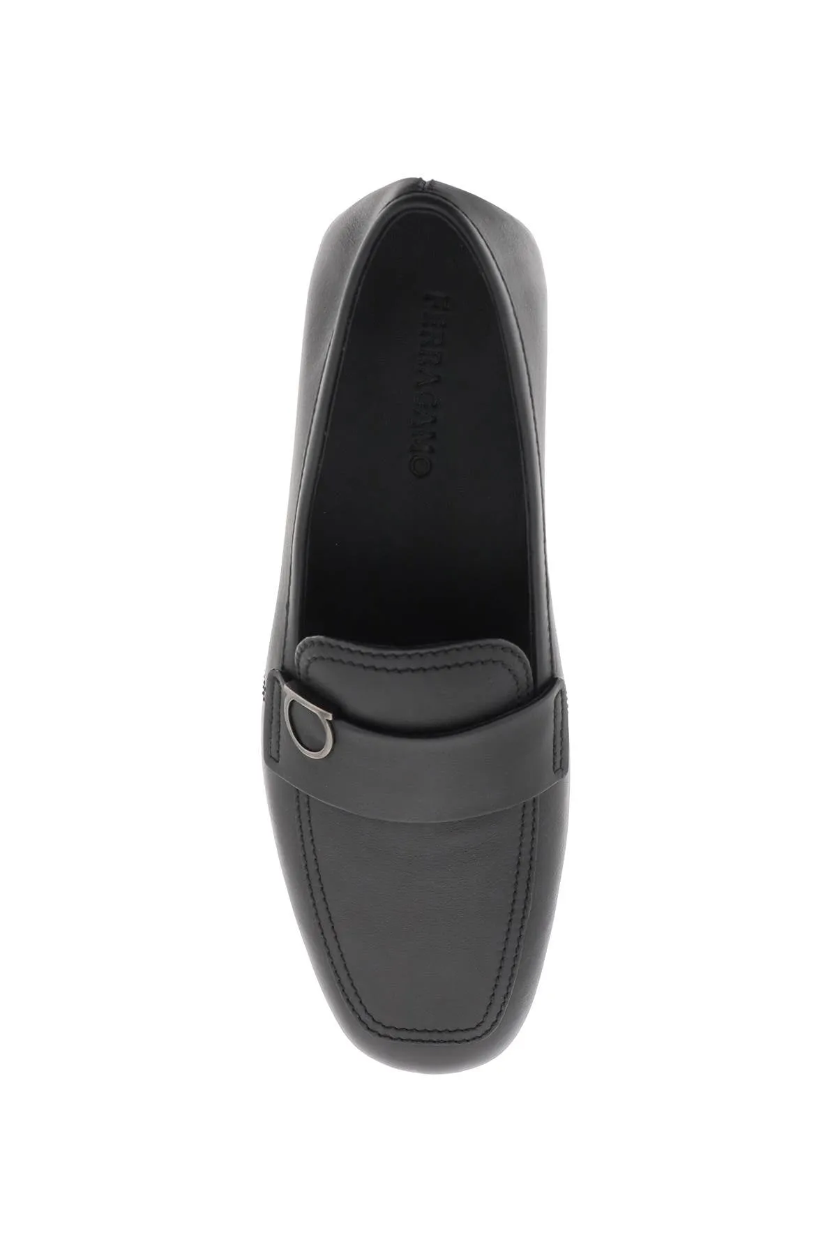 Ferragamo Black Leather Moccasins for Men with Iconic Metal Ganici Detail