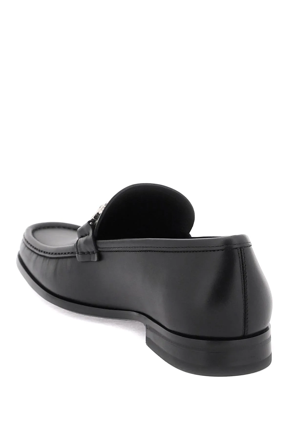 Ferragamo Classic Leather Moccasins with Silver Gancini Hook - EEE Width