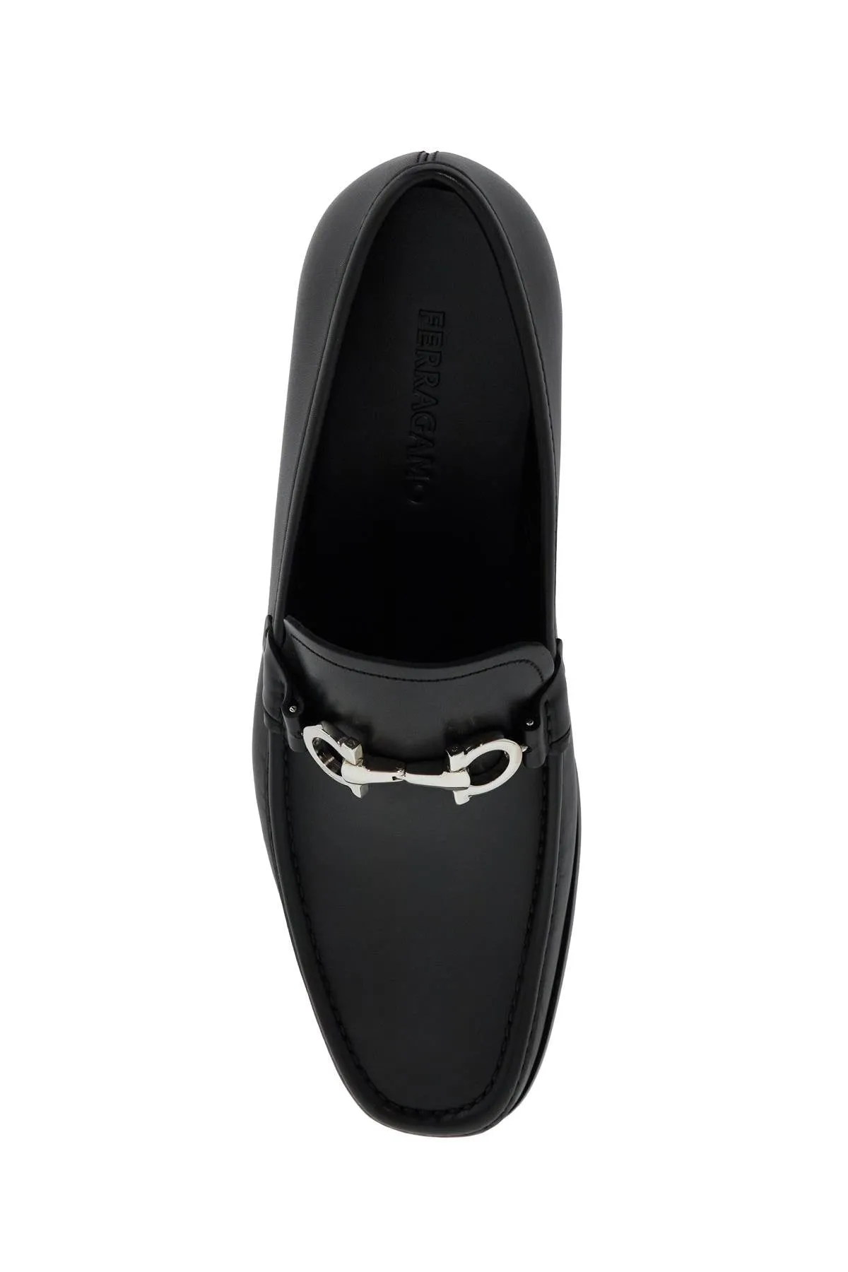 Ferragamo Classic Leather Moccasins with Silver Gancini Hook - EEE Width