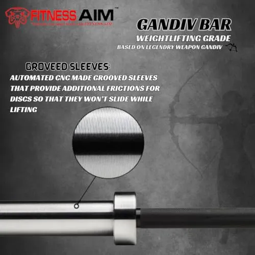 FITNESS AIM GANDIV BAR BLK Weightlifting/Powerlfiting Barbell Bar 7.2 feet| Weight Bar 2200mm, 20kg Gym Bar for Heavy Weight Lifting, Competition, Training, Gym Fitness Workout|CrossFit (GANDIV BAR)