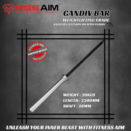 FITNESS AIM GANDIV BAR BLK Weightlifting/Powerlfiting Barbell Bar 7.2 feet| Weight Bar 2200mm, 20kg Gym Bar for Heavy Weight Lifting, Competition, Training, Gym Fitness Workout|CrossFit (GANDIV BAR)