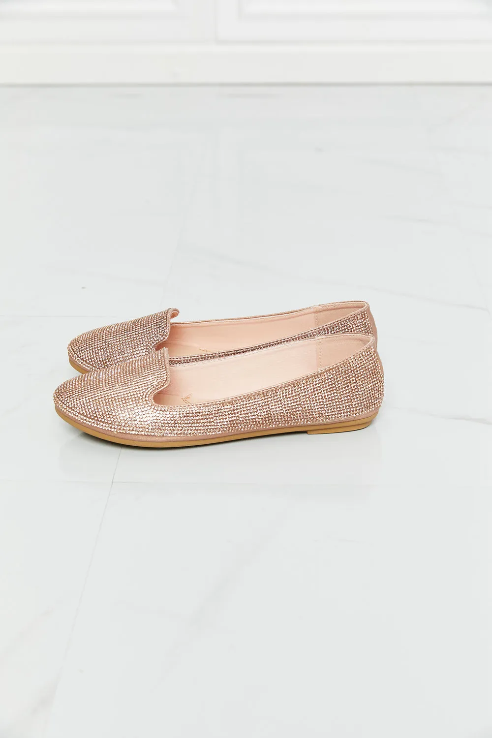 Forever Link Rhinestone Round Toe Flats in Rose Gold