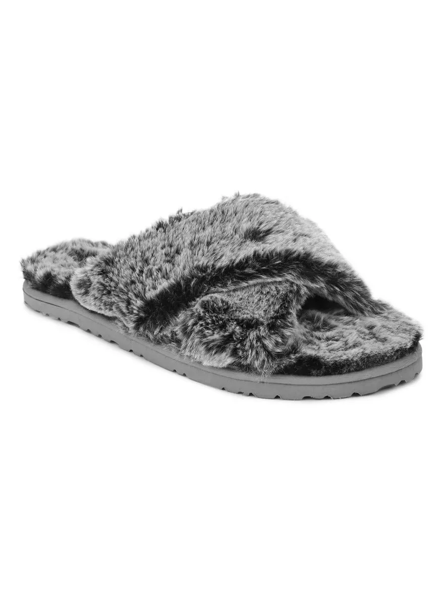 Grey Faux Fur Fuzzy Slip Ons