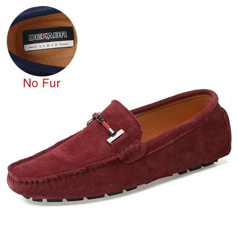 Handmade Men Loafers Luxury Genuine Leather Casual Shoes Comfortable Soft Driving Shoes Warm Fur Plus Office Moccasins