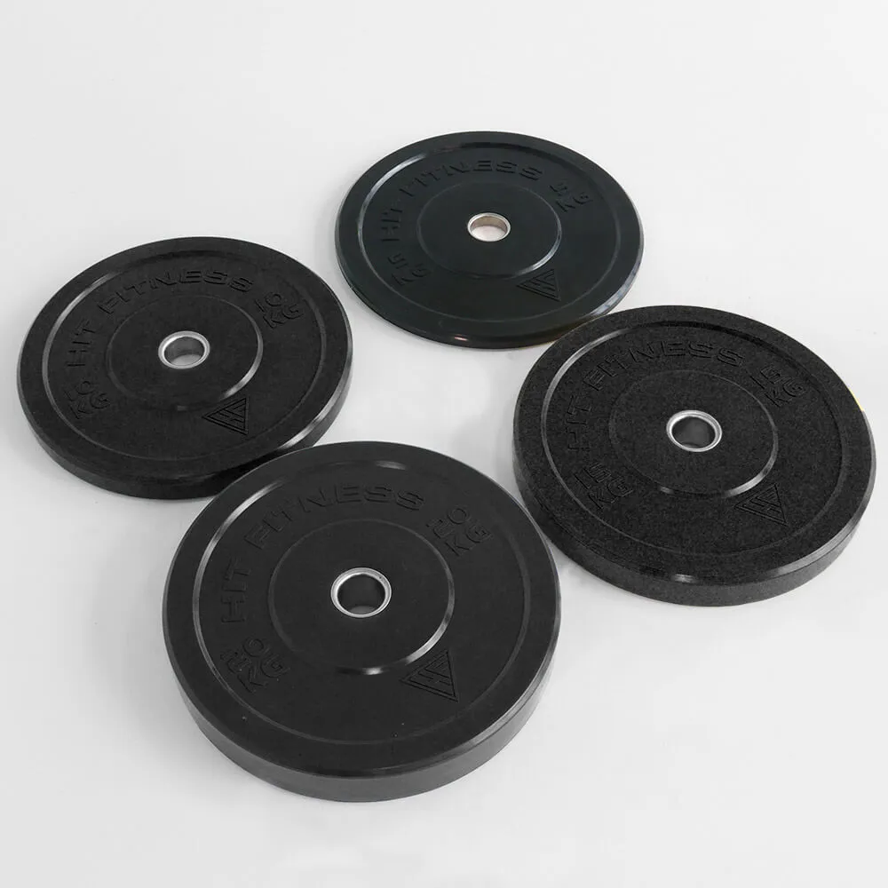 Hit Fitness 100kg Commercial Black Rubber Bumper Plate Set