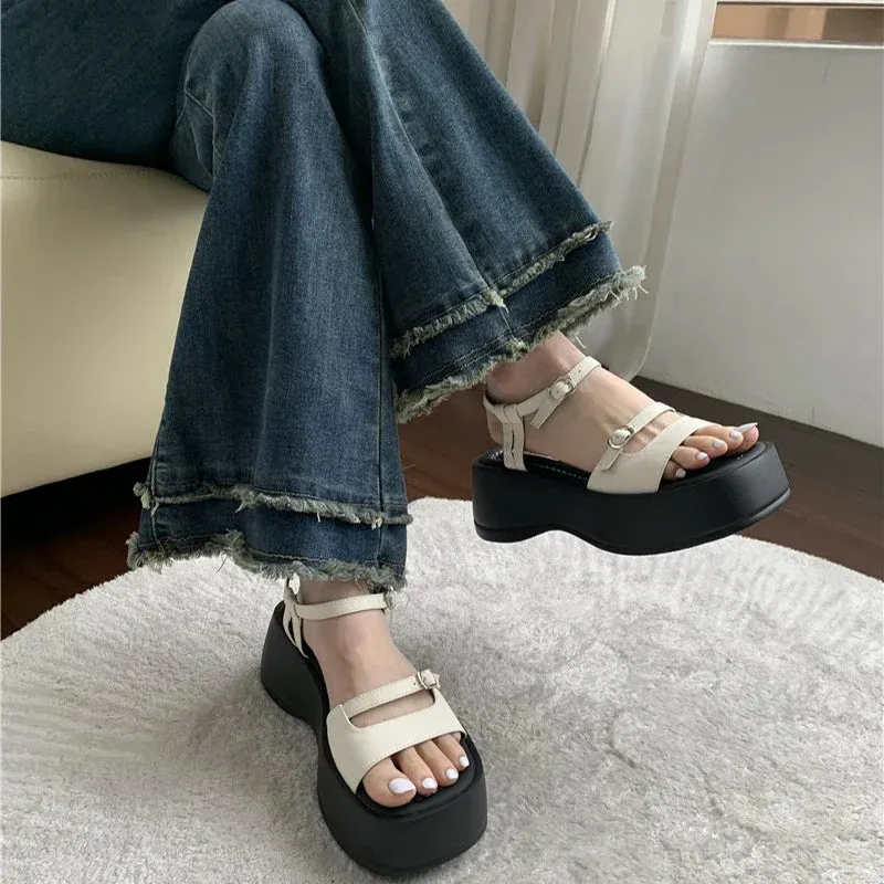 Hnzxzm 2024 Summer Gladiator Platform Women Sandals Fashion Elegant Open Toe Shoes Ladies Outdoor Dress Platform Flats Sandalias