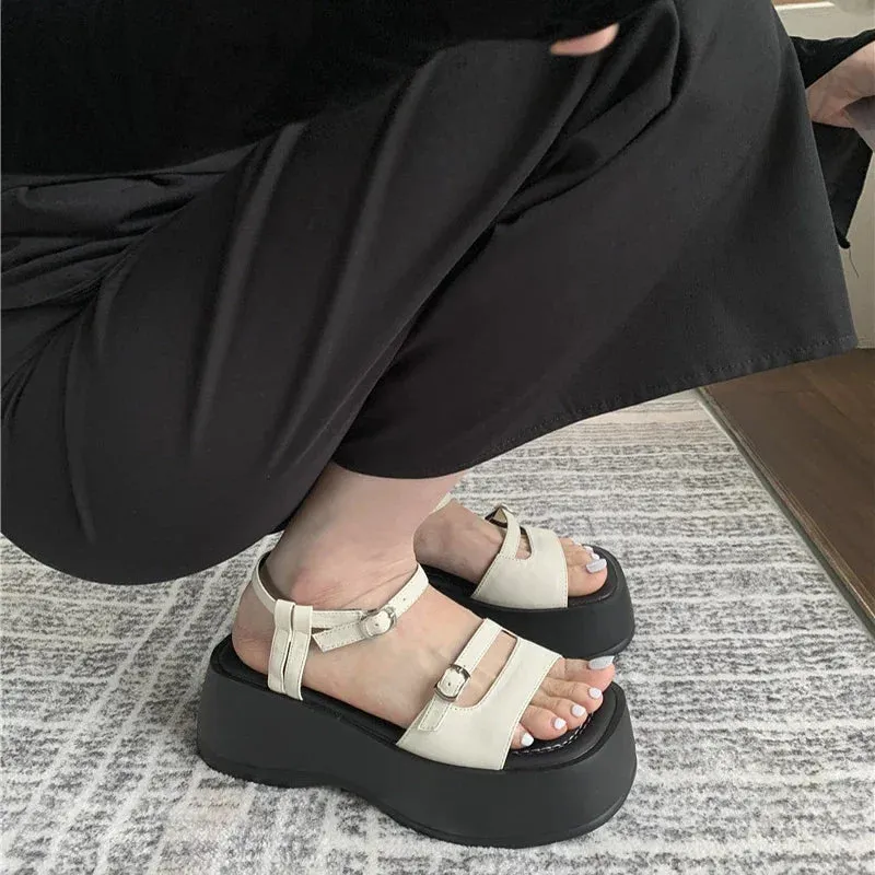 Hnzxzm 2024 Summer Gladiator Platform Women Sandals Fashion Elegant Open Toe Shoes Ladies Outdoor Dress Platform Flats Sandalias