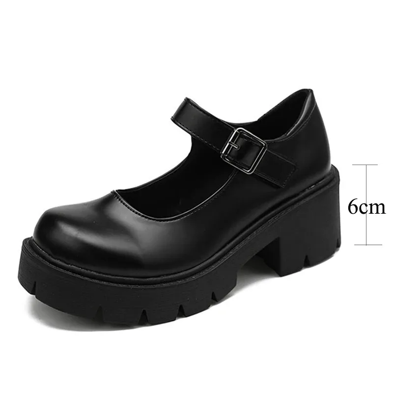 Hnzxzm New Black High Heels Shoes Women Pumps Fashion Patent Leather Platform Shoes Woman Round Toe Mary Jane Shoes