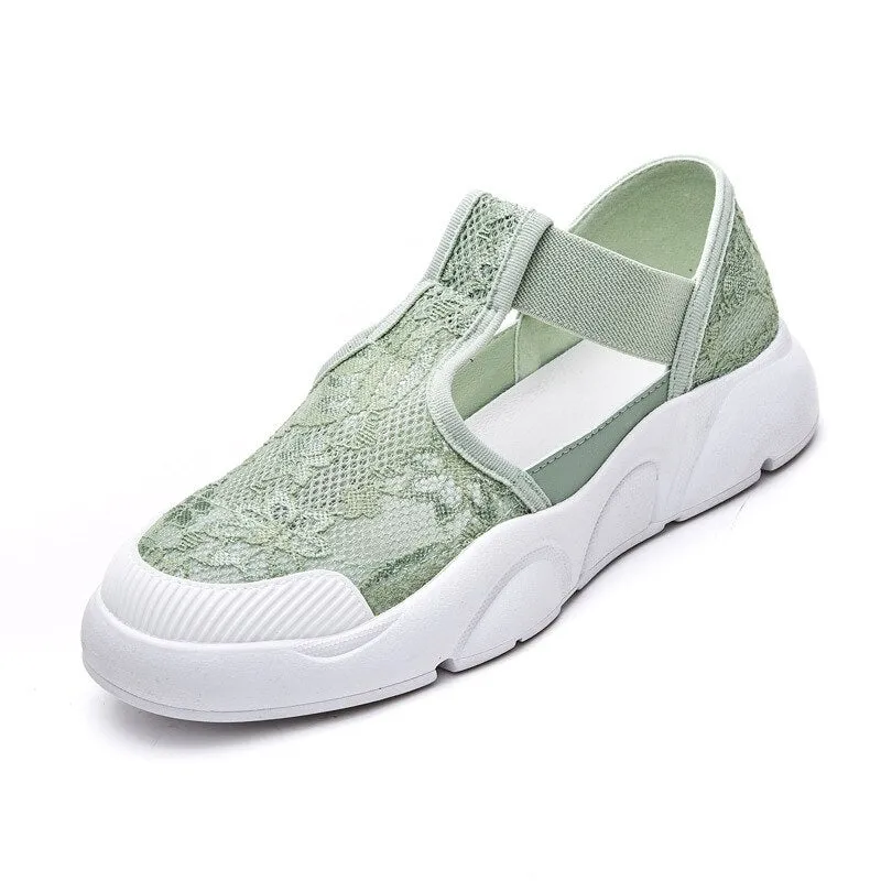 Hnzxzm Summer Shoes Women Flats Thick Sole Women Casual Shoes Breathable Cloth Brand Ladies Footwear White Green A4524