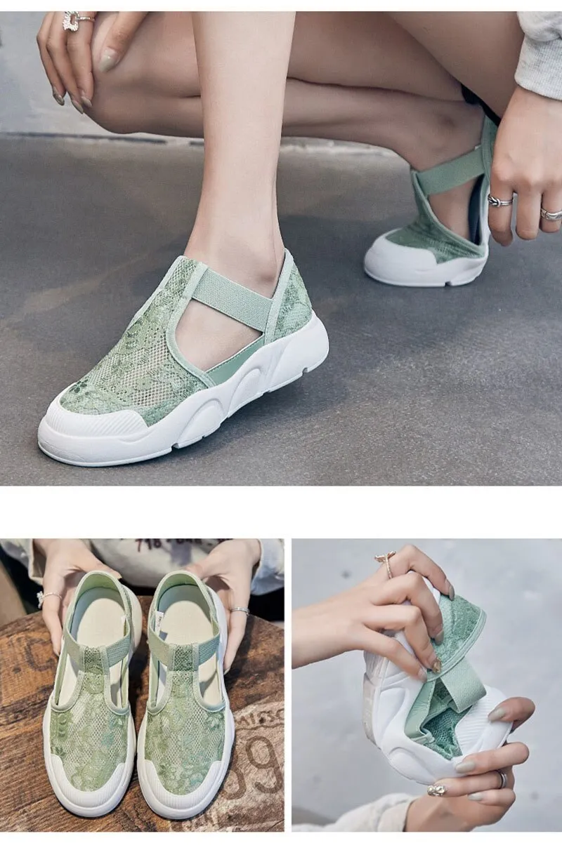 Hnzxzm Summer Shoes Women Flats Thick Sole Women Casual Shoes Breathable Cloth Brand Ladies Footwear White Green A4524