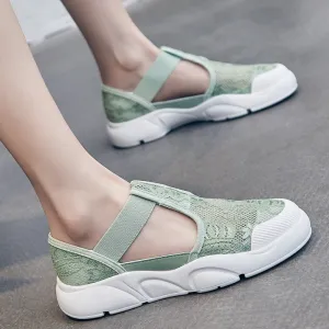 Hnzxzm Summer Shoes Women Flats Thick Sole Women Casual Shoes Breathable Cloth Brand Ladies Footwear White Green A4524