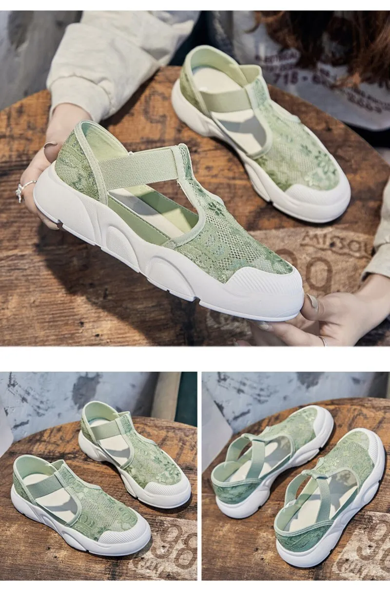 Hnzxzm Summer Shoes Women Flats Thick Sole Women Casual Shoes Breathable Cloth Brand Ladies Footwear White Green A4524