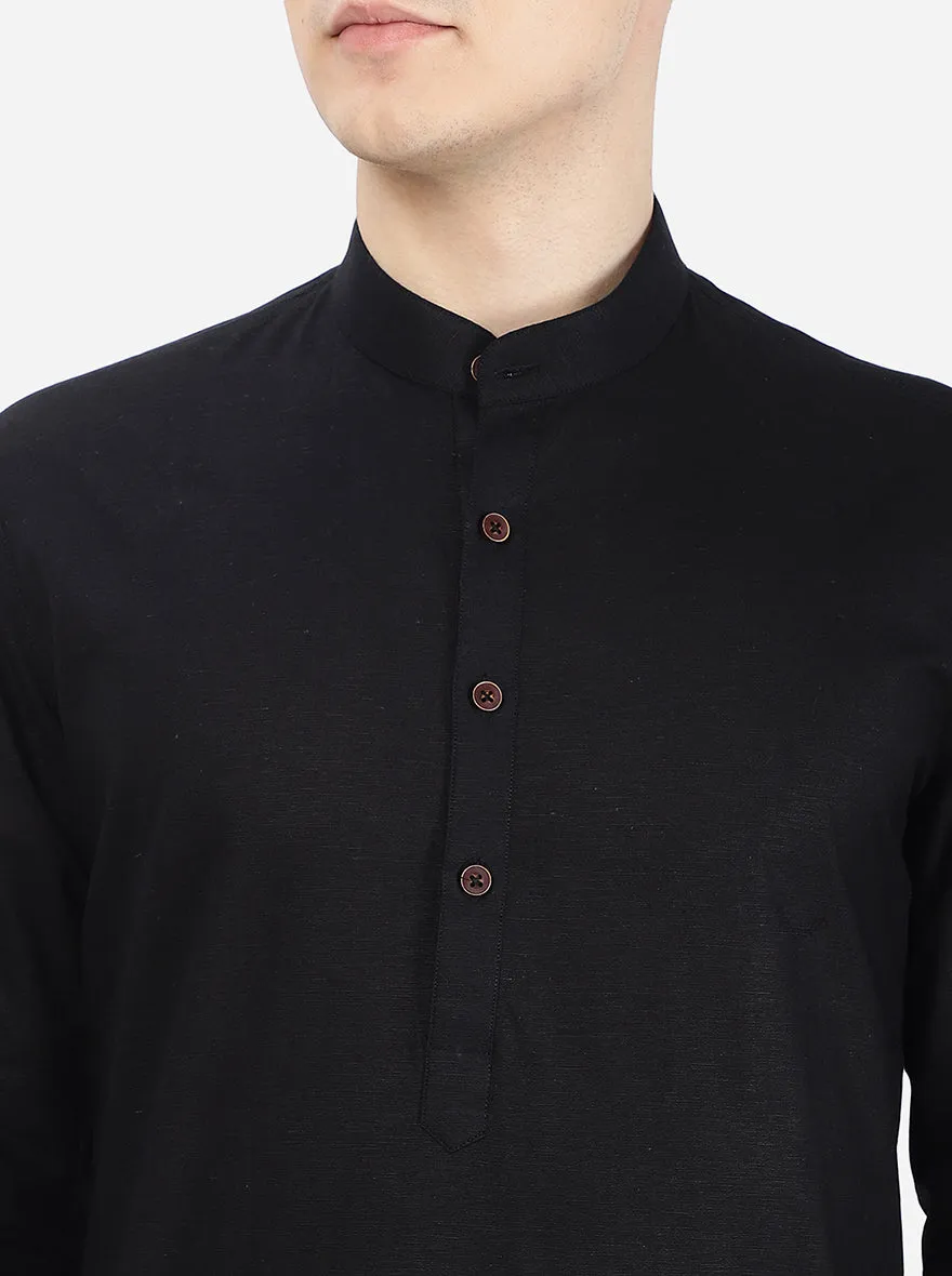 Ink Black Self Textured Regular Fit Modi Kurta | JadeBlue