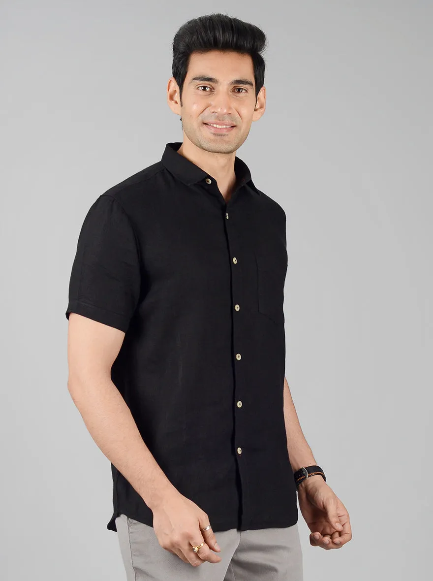 Jet Black Solid Slim Fit Casual Shirt | JadeBlue