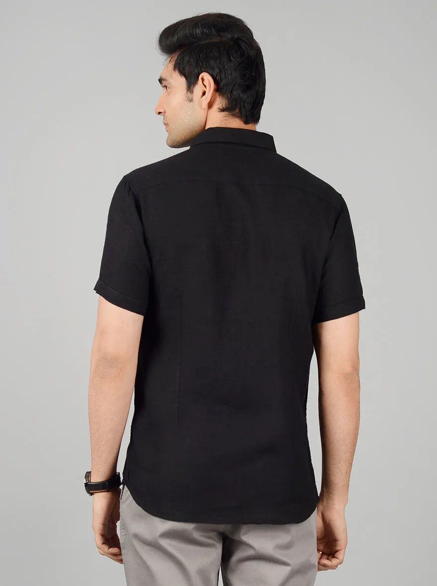 Jet Black Solid Slim Fit Casual Shirt | JadeBlue