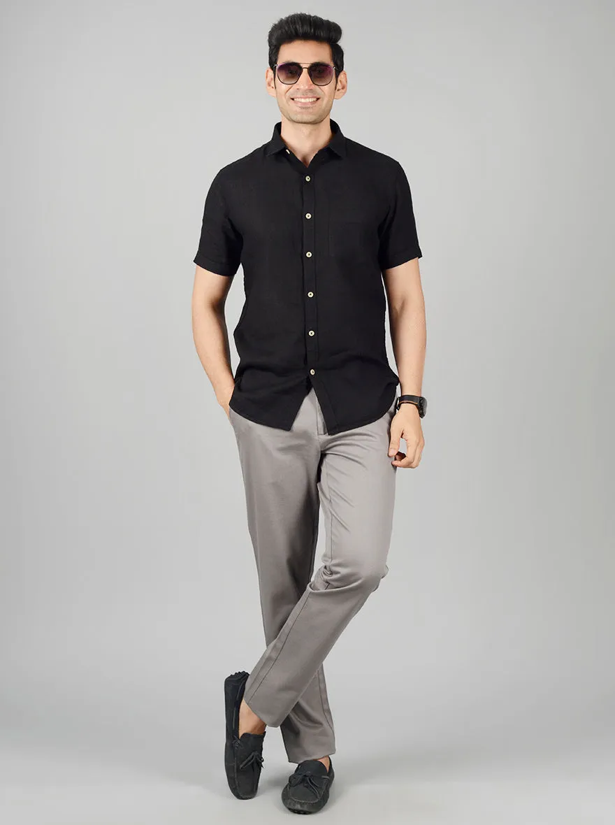 Jet Black Solid Slim Fit Casual Shirt | JadeBlue