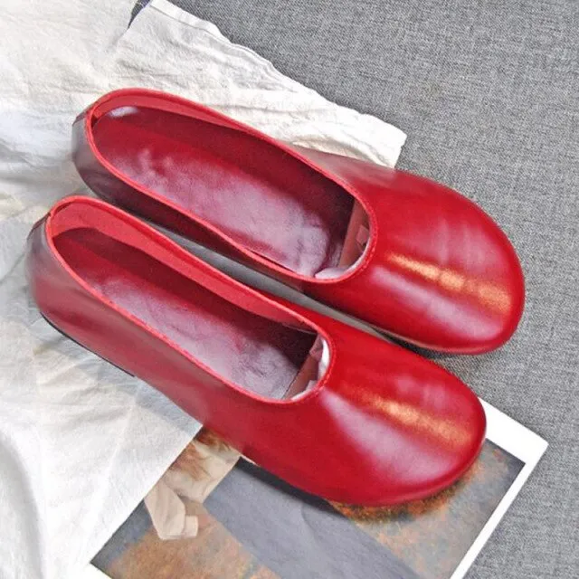 Light Mouth Single Shoes Women's Flat Bottom Candy Color Scoop Shoes Round Head Leather Casual Simple Shoes  Zapatos Mujer