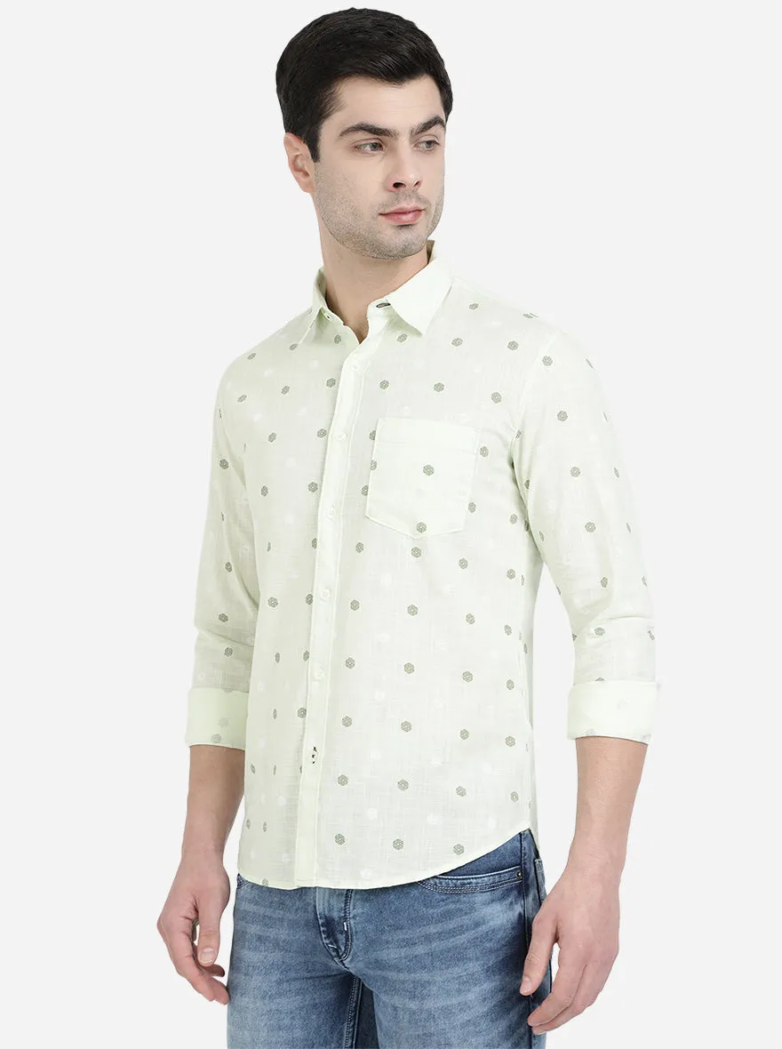 Lime Green Printed Slim Fit Semi Casual Shirt | Greenfibre