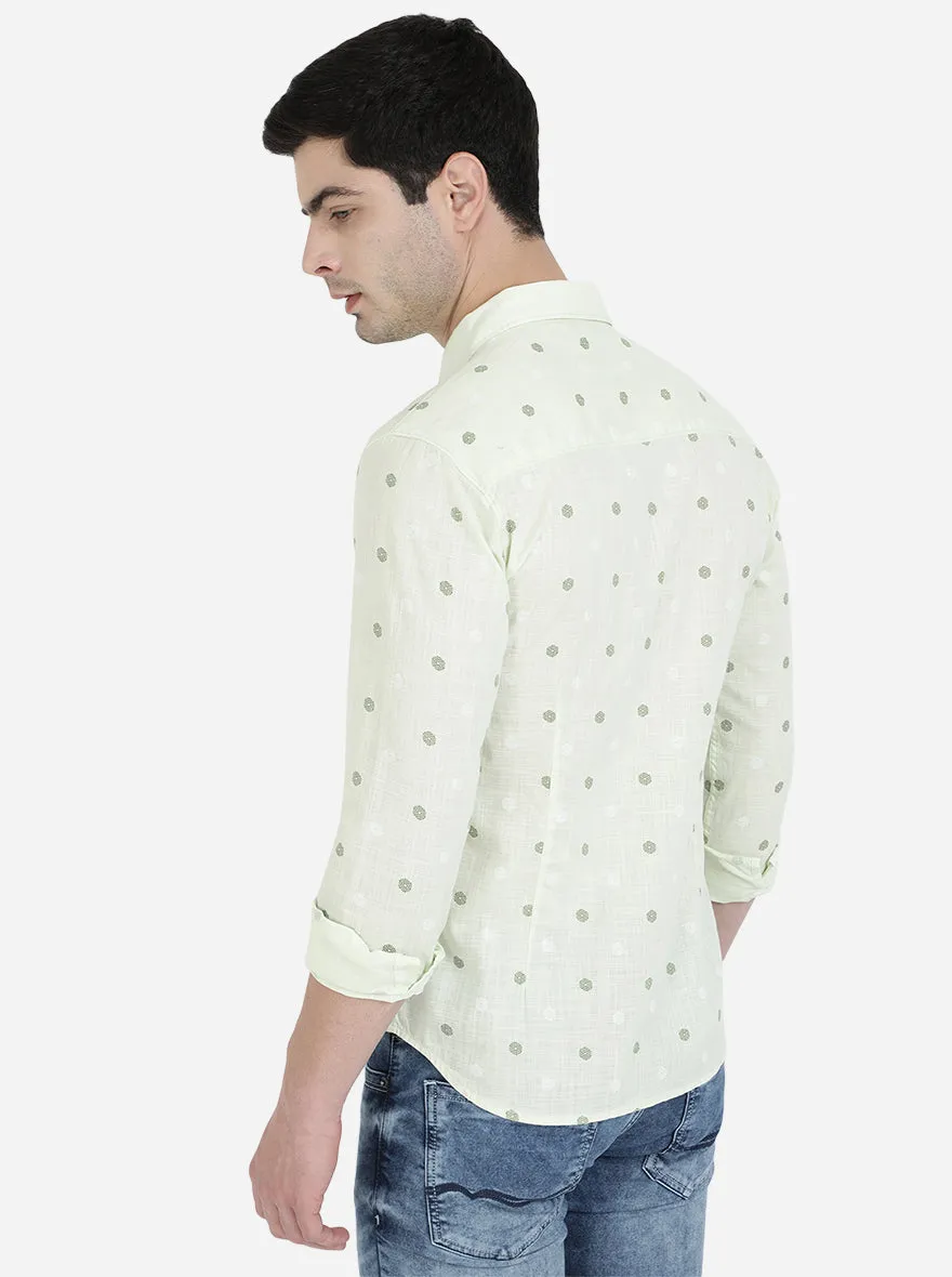 Lime Green Printed Slim Fit Semi Casual Shirt | Greenfibre