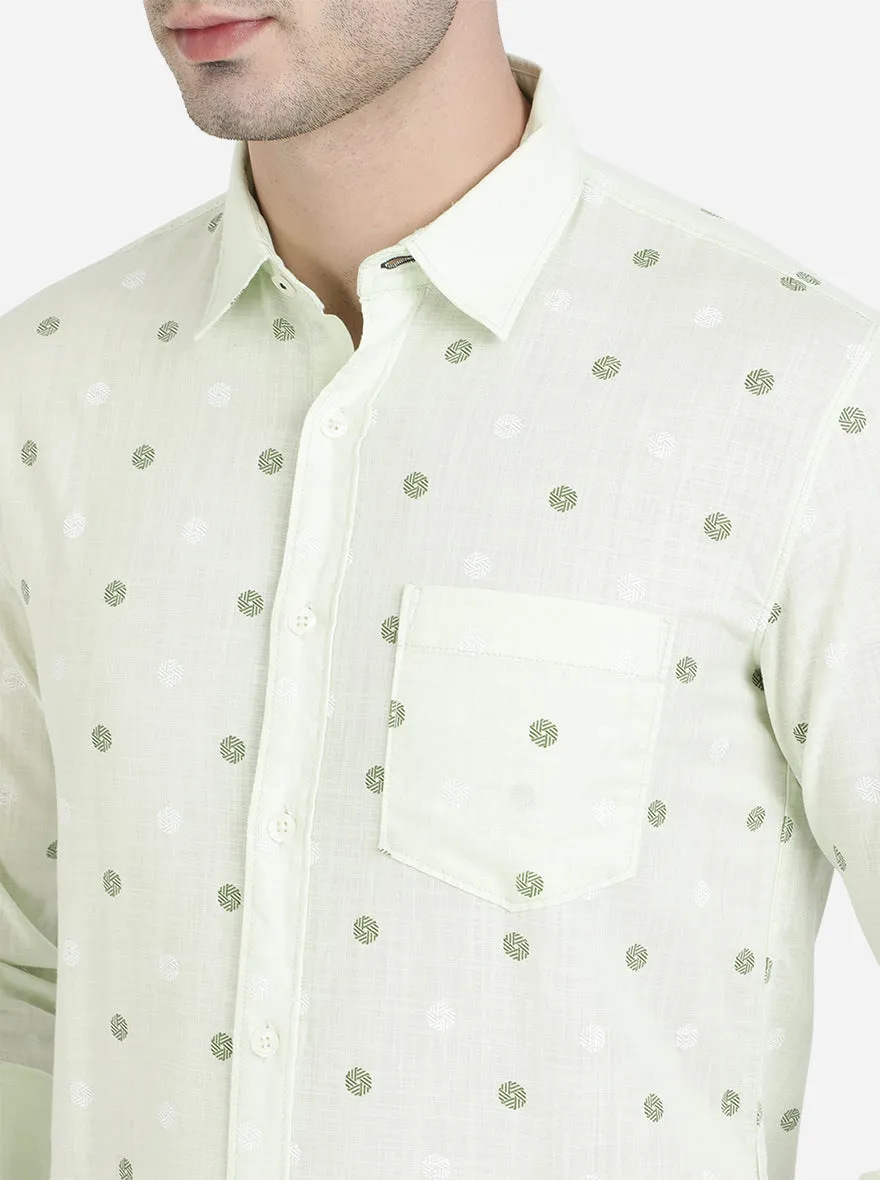 Lime Green Printed Slim Fit Semi Casual Shirt | Greenfibre