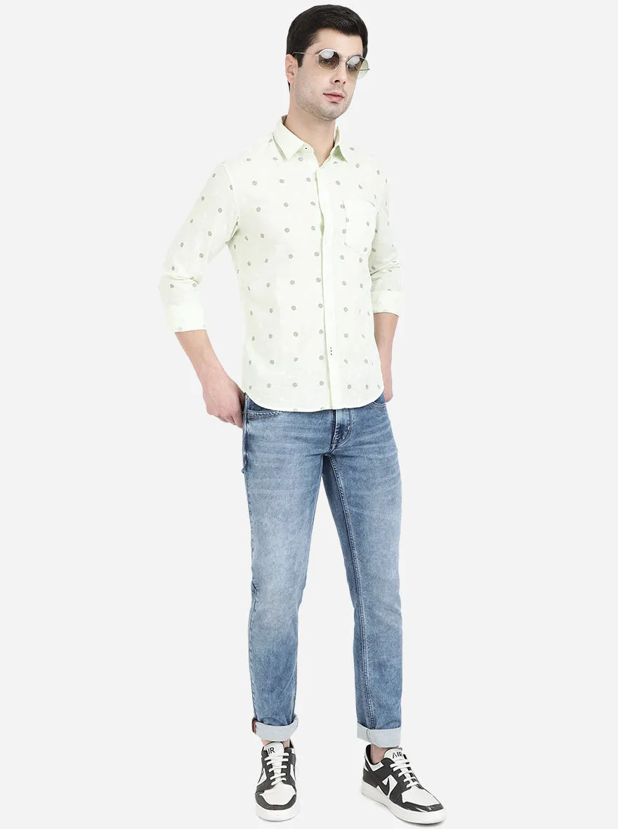 Lime Green Printed Slim Fit Semi Casual Shirt | Greenfibre