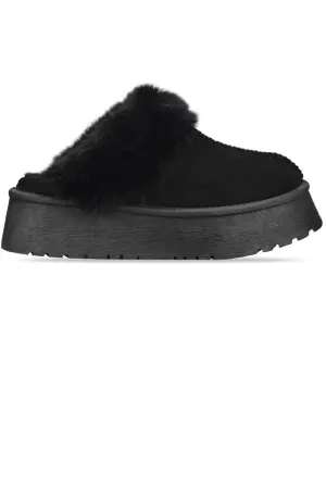 LORNA BLACK FAUX FUR PLATFORM SLIPPERS