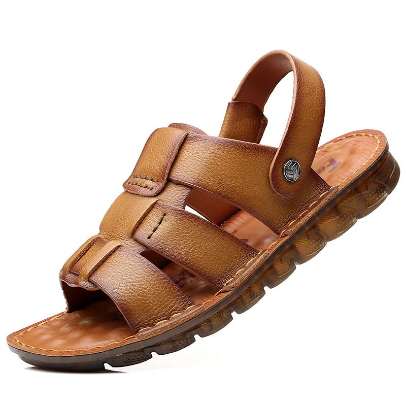 Men Leather Beach Shoes Outdoor Wear Casual Slippers