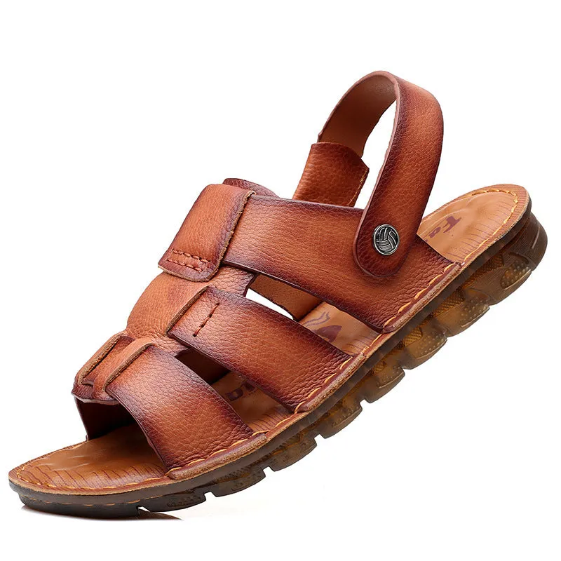 Men Leather Beach Shoes Outdoor Wear Casual Slippers