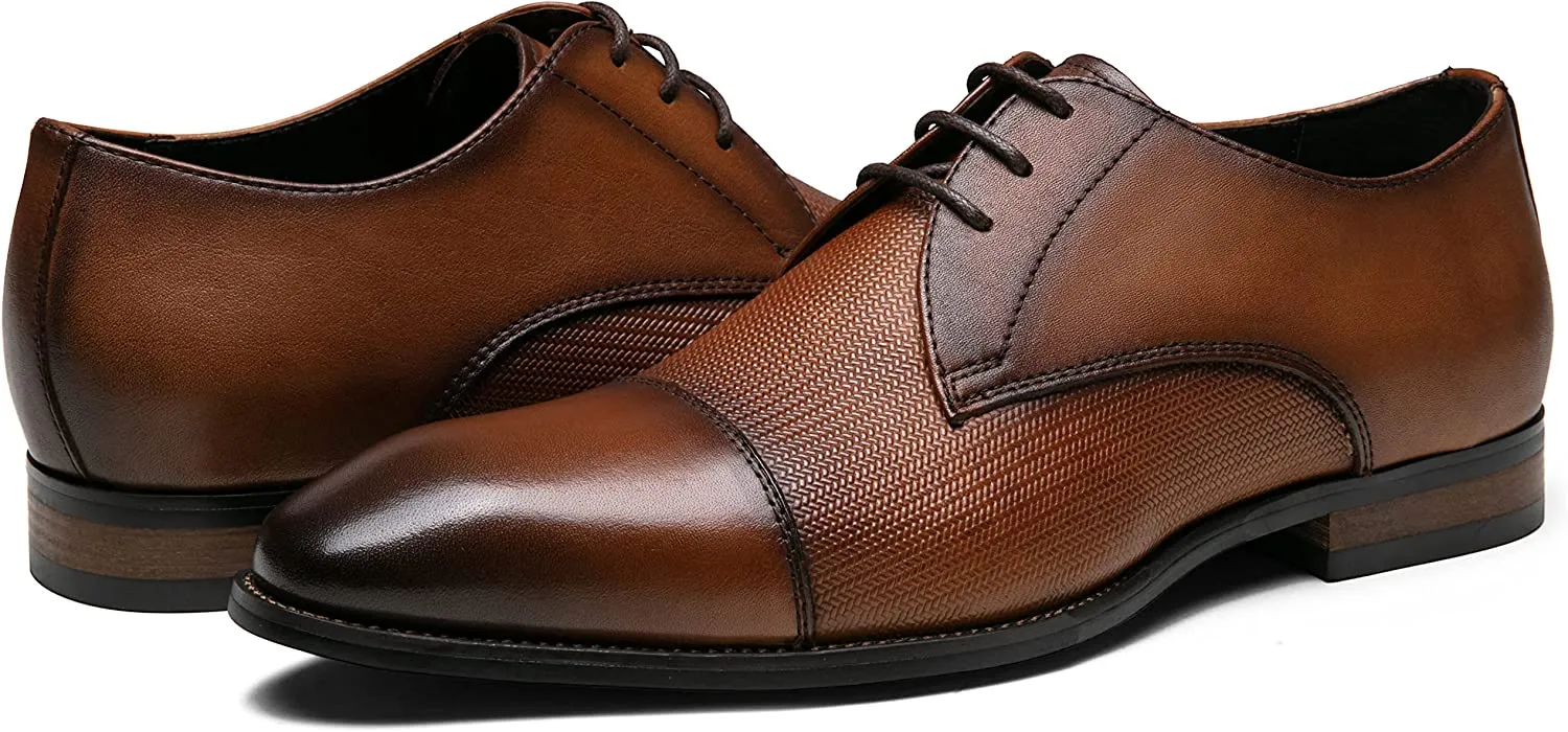 Men's Leather Cap Toe Oxford  Wingtip Derby Shoes