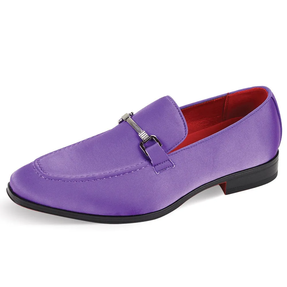 Men's Purple Elegant Formal Satin Slip-On Loafer Dress Shoes Sliver Buckle