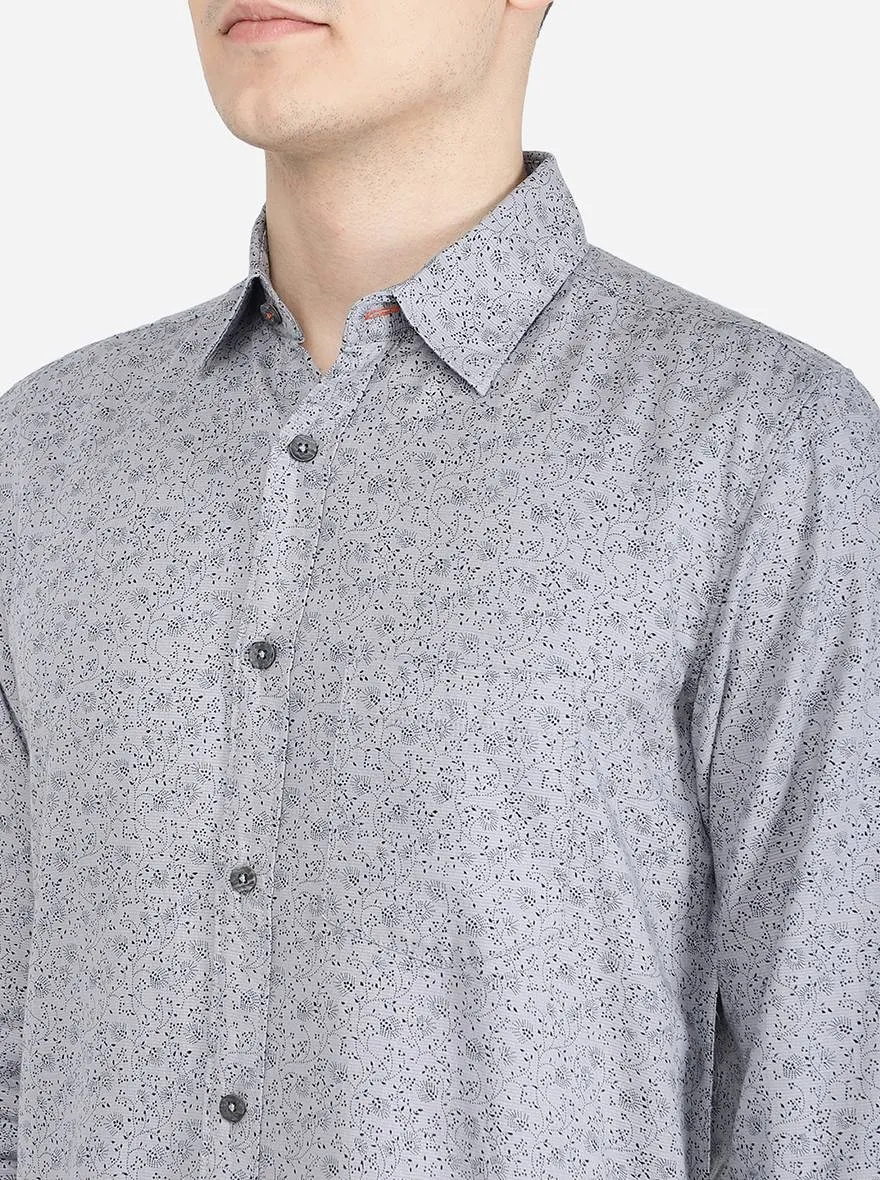 Metal Grey Printed Slim Fit Semi Casual Shirt | JadeBlue