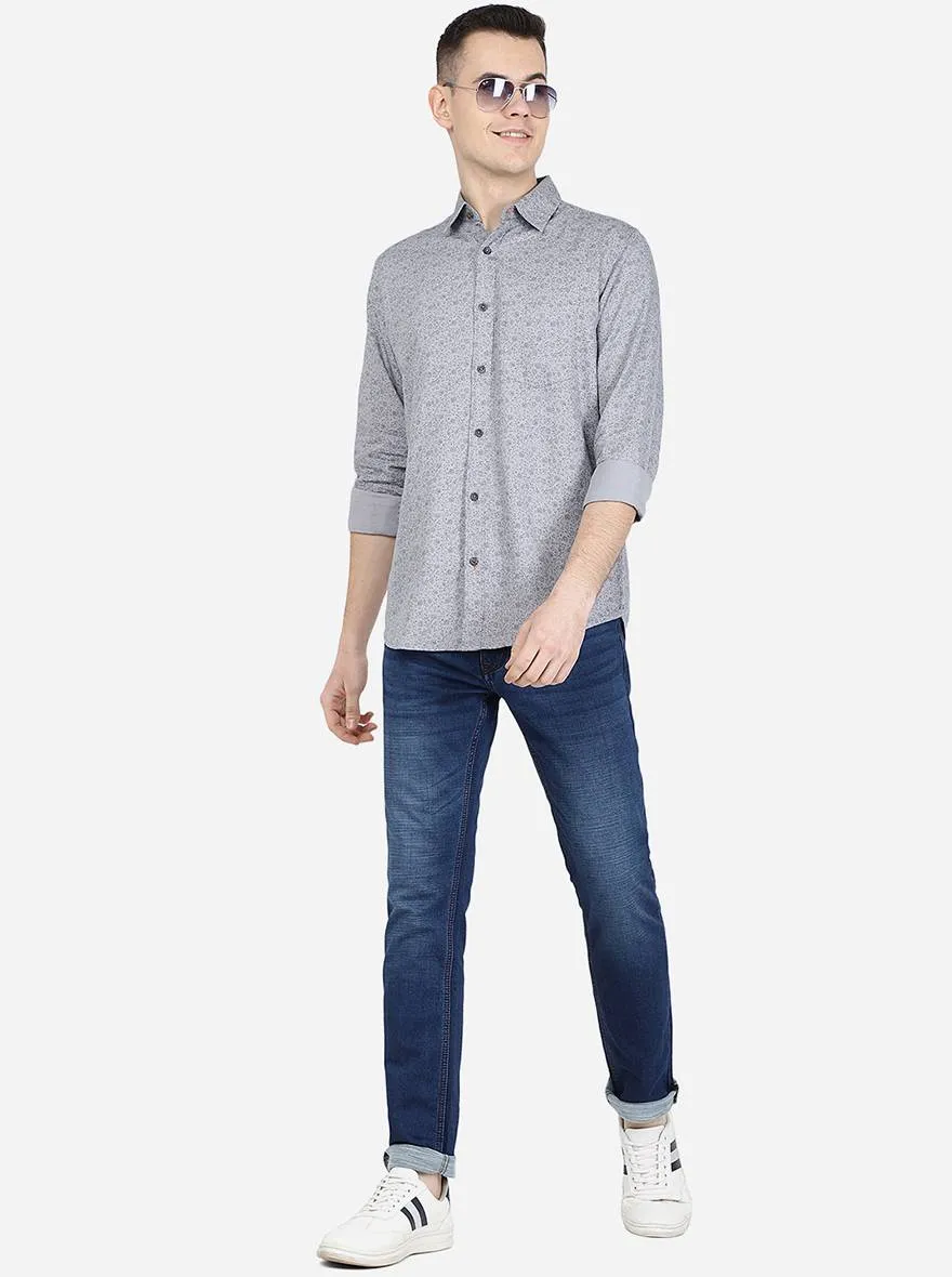 Metal Grey Printed Slim Fit Semi Casual Shirt | JadeBlue