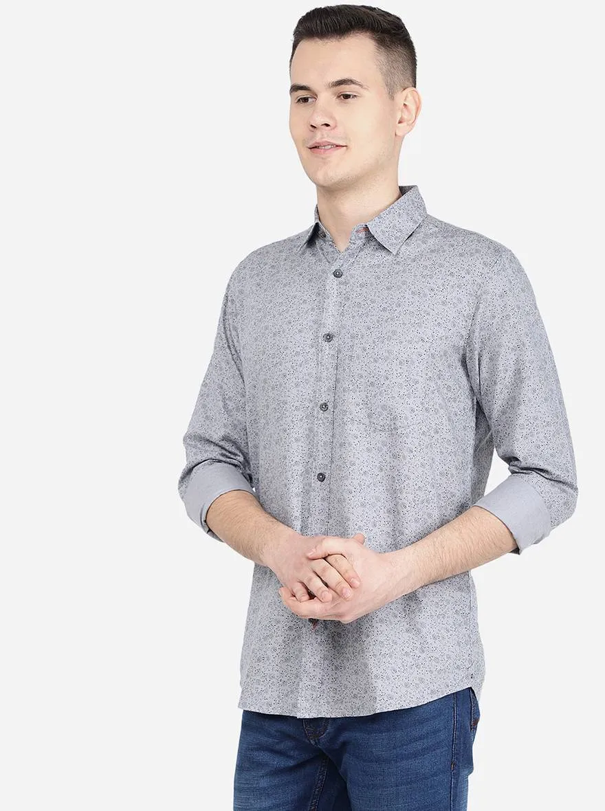 Metal Grey Printed Slim Fit Semi Casual Shirt | JadeBlue