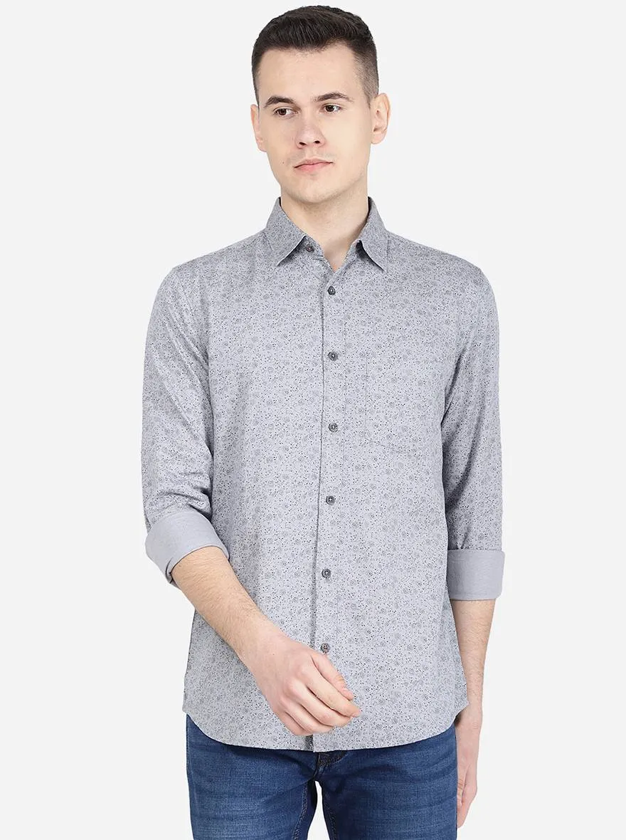 Metal Grey Printed Slim Fit Semi Casual Shirt | JadeBlue