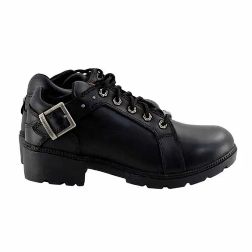 Milwaukee Leather MBL9311 Women's Black Leather Lace-Up Motorcycle Riding Shoes with Anti-Slip Outsole