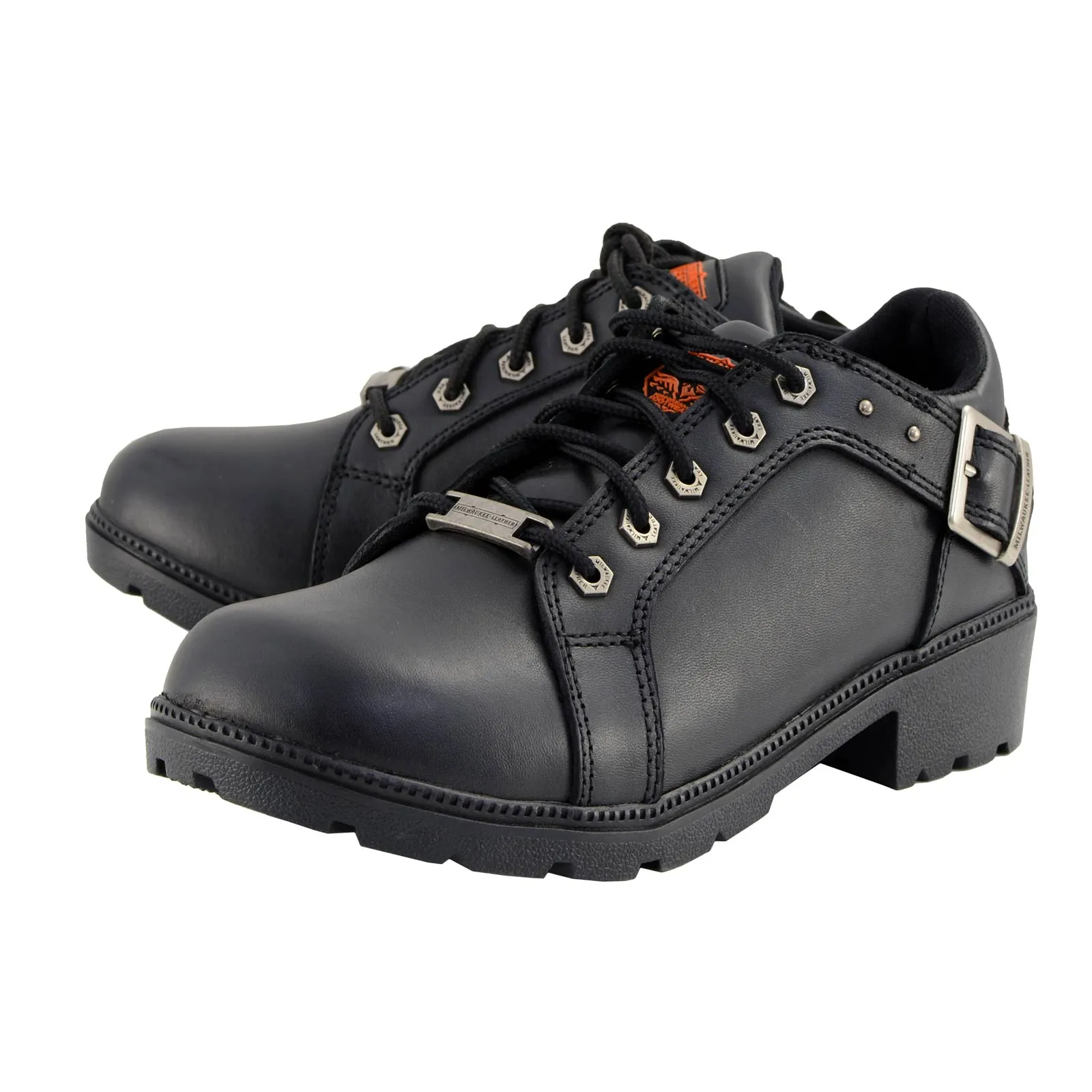 Milwaukee Leather MBL9311 Women's Black Leather Lace-Up Motorcycle Riding Shoes with Anti-Slip Outsole