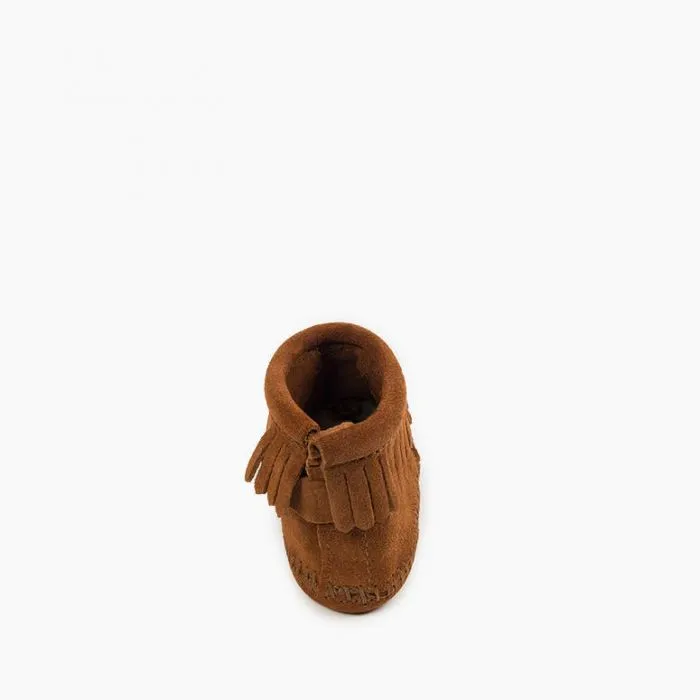 Minnetonka® Infant Velcro Back Fringed Leather Bootie Moccasins