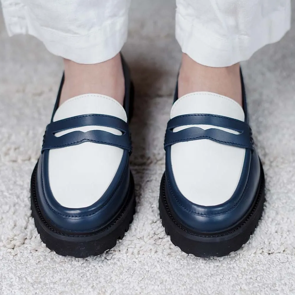 Mocassins confort Mina ● Bleu et Crème