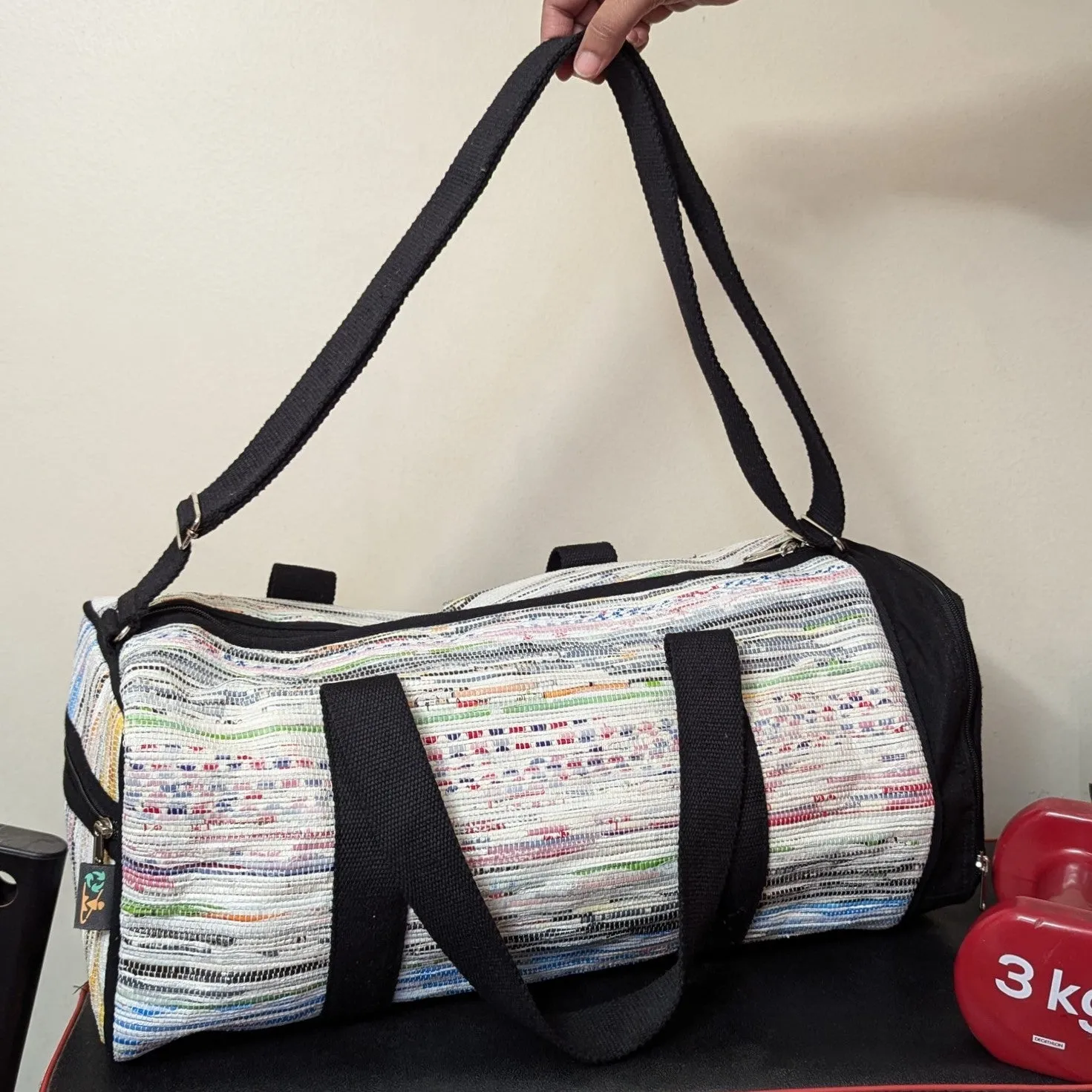 Multicolored Upcycled Handwoven Gym Duffle Weekender Bag (GDB1124-014)