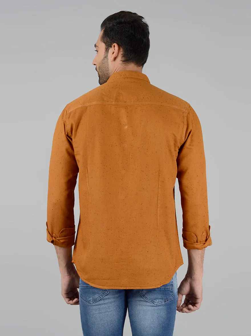 Mustard Yellow Self Textured Slim Fit Casual Shirt | Greenfibre