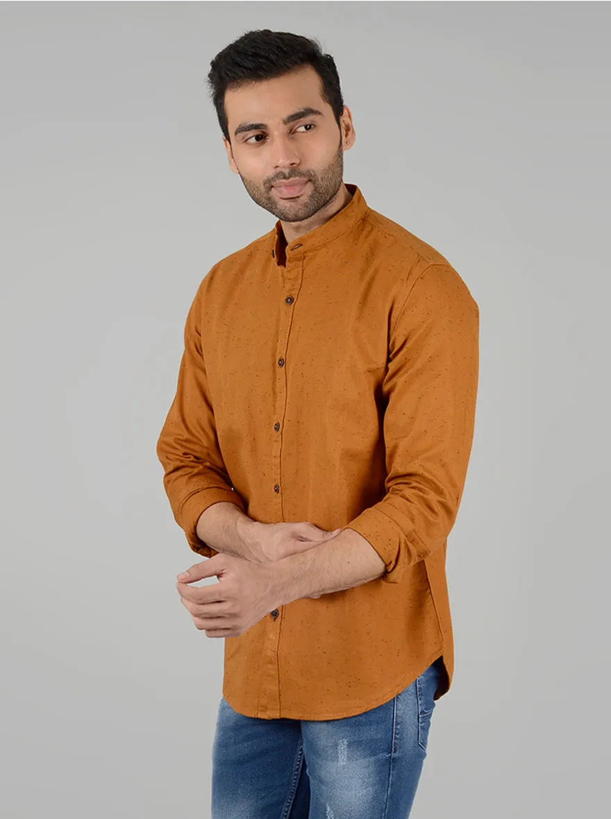 Mustard Yellow Self Textured Slim Fit Casual Shirt | Greenfibre