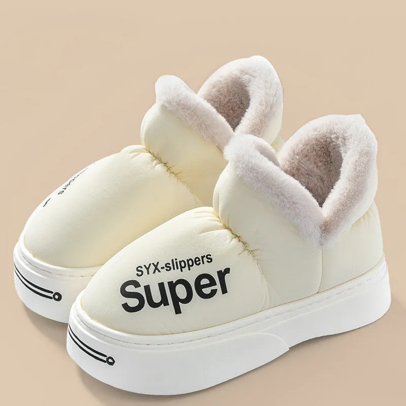 New Covered Heel Down Cotton Slippers For Women Winter Warm Thick-soled Platform Slippers Indoor And Outdoor Garden Walking Shoes