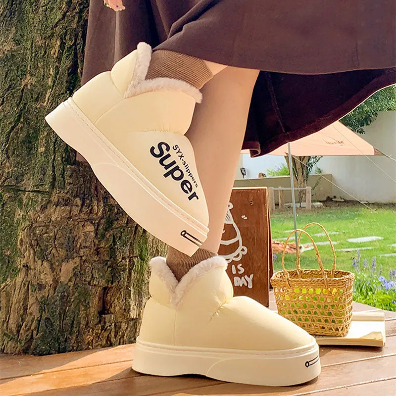 New Covered Heel Down Cotton Slippers For Women Winter Warm Thick-soled Platform Slippers Indoor And Outdoor Garden Walking Shoes