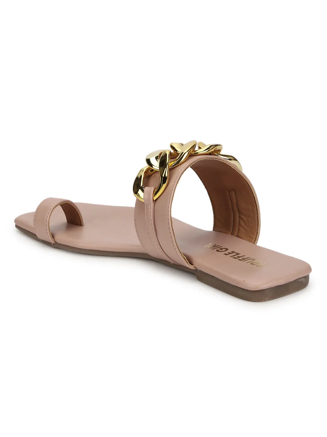 Nude PU Gold Chain Slip Ons