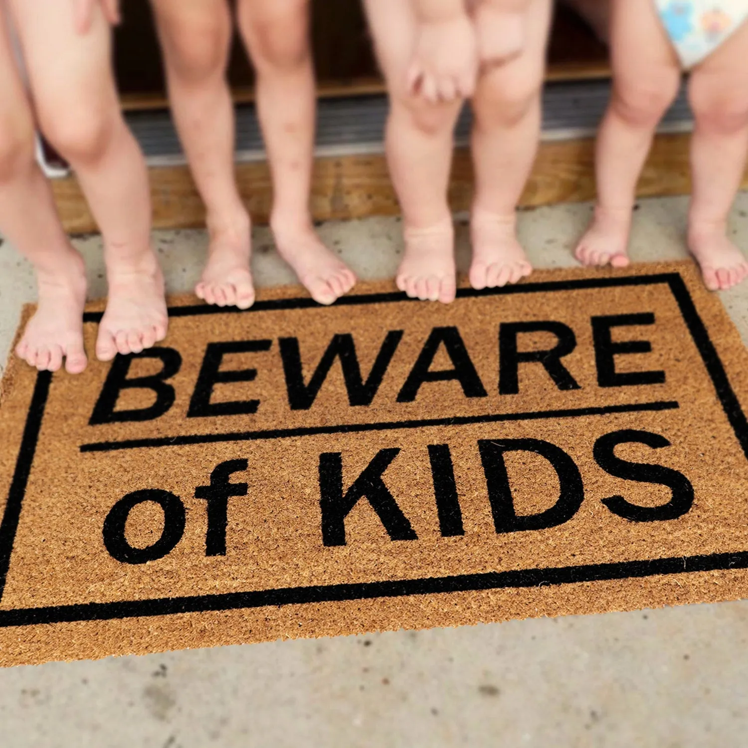 OnlyMat Beware of Kids Printed Natural Coir Funny Door Mat