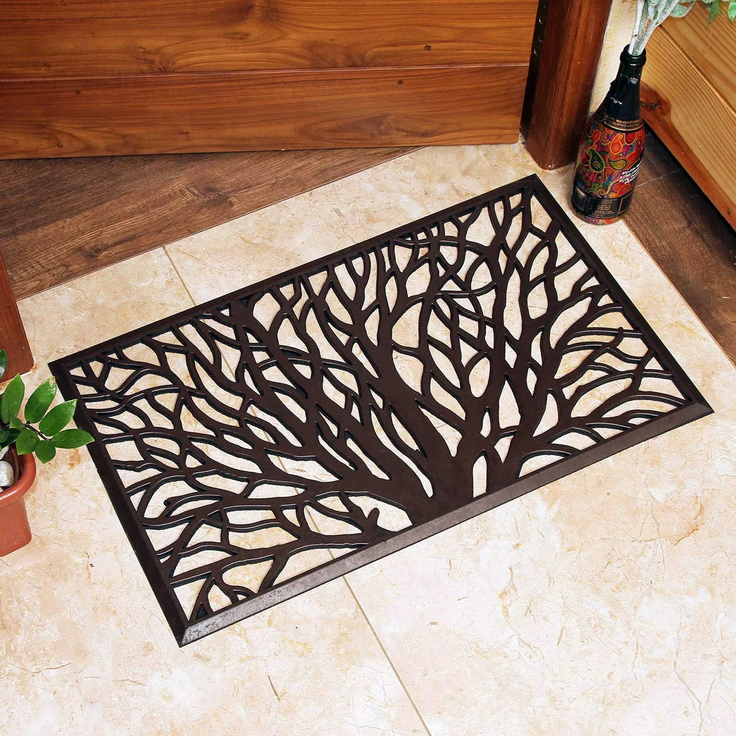 OnlyMat Moulded Tree Design Rubber Doormat in Metalic Colours - Indoor / Outdoor, Waterproof